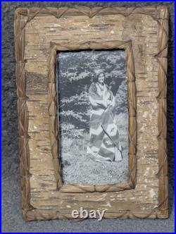 Vintage Native American Birch Bark Sweetgrass Picture Frame 6x8.5with Pucture