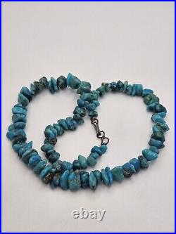 Vintage Native American Blue Turquoise Nugget Bead Choker Necklace 15