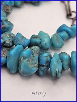 Vintage Native American Blue Turquoise Nugget Bead Choker Necklace 15