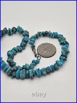 Vintage Native American Blue Turquoise Nugget Bead Choker Necklace 15