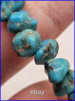 Vintage Native American Blue Turquoise Nugget Bead Choker Necklace 15