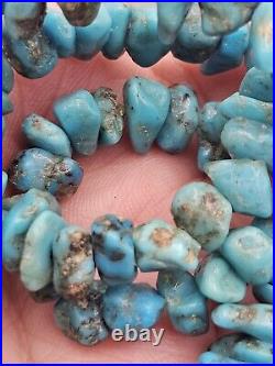 Vintage Native American Blue Turquoise Nugget Bead Choker Necklace 15