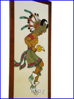 Vintage Native American Buffalo Dancer Wall Art Crushed Glass and Cord