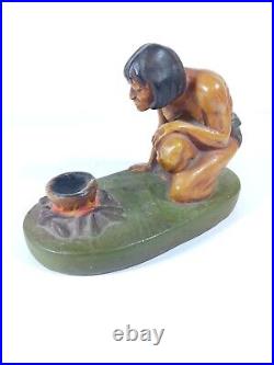 Vintage Native American Chalkware Indian with camp fire Incense Cone Burner