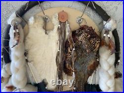 Vintage Native American DREAM CATCHER Rabbit Wool Pheasant Feathers Beads 48