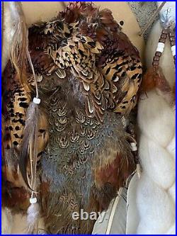 Vintage Native American DREAM CATCHER Rabbit Wool Pheasant Feathers Beads 48