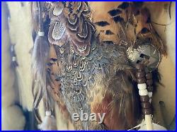 Vintage Native American DREAM CATCHER Rabbit Wool Pheasant Feathers Beads 48