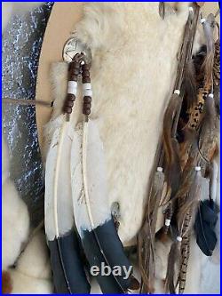 Vintage Native American DREAM CATCHER Rabbit Wool Pheasant Feathers Beads 48