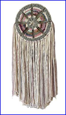 Vintage Native American Dream Catcher Quartz Feathers Wool Beads 19D x 55L