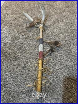 Vintage Native American Elk Antler Medicine Ceremonial Dance Stick Feathers