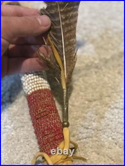 Vintage Native American Elk Antler Medicine Ceremonial Dance Stick Feathers
