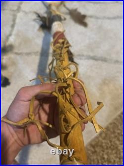 Vintage Native American Elk Antler Medicine Ceremonial Dance Stick Feathers