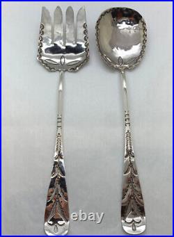 Vintage Native American Handmade 2 Piece Silver Salad Set Artist signed