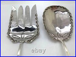 Vintage Native American Handmade 2 Piece Silver Salad Set Artist signed