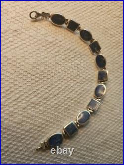 Vintage Native American Indian 9.25 Sterling Silver Bracelet Blue Stones 7 1/4