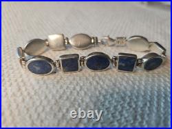 Vintage Native American Indian 9.25 Sterling Silver Bracelet Blue Stones 7 1/4