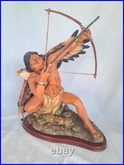 Vintage Native American Indian Bow Hunter Warrior Sculpture 18.5 Tall Resin