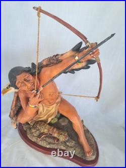Vintage Native American Indian Bow Hunter Warrior Sculpture 18.5 Tall Resin
