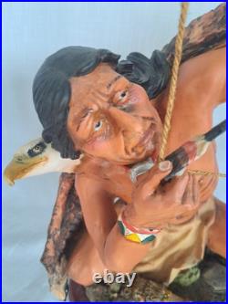 Vintage Native American Indian Bow Hunter Warrior Sculpture 18.5 Tall Resin