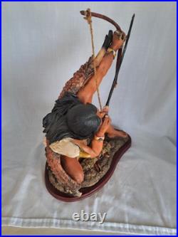 Vintage Native American Indian Bow Hunter Warrior Sculpture 18.5 Tall Resin