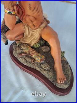 Vintage Native American Indian Bow Hunter Warrior Sculpture 18.5 Tall Resin