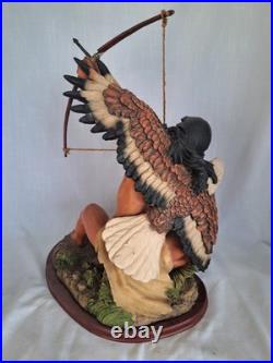 Vintage Native American Indian Bow Hunter Warrior Sculpture 18.5 Tall Resin