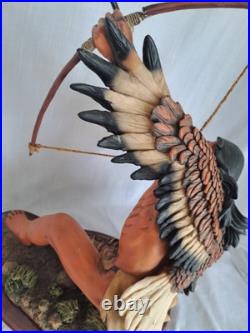 Vintage Native American Indian Bow Hunter Warrior Sculpture 18.5 Tall Resin