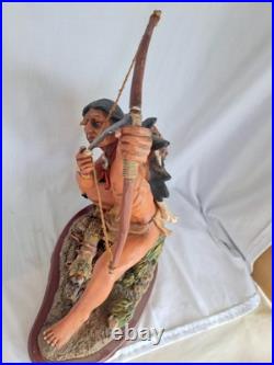 Vintage Native American Indian Bow Hunter Warrior Sculpture 18.5 Tall Resin