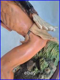 Vintage Native American Indian Bow Hunter Warrior Sculpture 18.5 Tall Resin