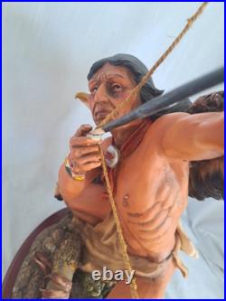 Vintage Native American Indian Bow Hunter Warrior Sculpture 18.5 Tall Resin