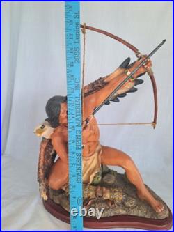 Vintage Native American Indian Bow Hunter Warrior Sculpture 18.5 Tall Resin