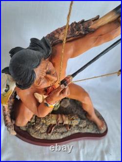 Vintage Native American Indian Bow Hunter Warrior Sculpture 18.5 Tall Resin