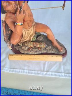 Vintage Native American Indian Bow Hunter Warrior Sculpture 18.5 Tall Resin