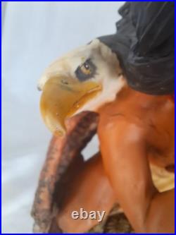 Vintage Native American Indian Bow Hunter Warrior Sculpture 18.5 Tall Resin