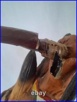 Vintage Native American Indian Bow Hunter Warrior Sculpture 18.5 Tall Resin