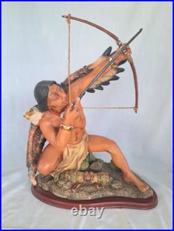 Vintage Native American Indian Bow Hunter Warrior Sculpture 18.5 Tall Resin