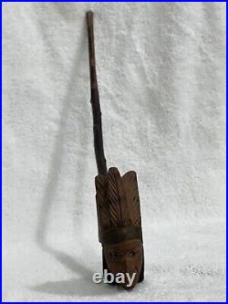 Vintage Native American Indian Chief's Head Hand Carved Wood Pipe Souvenir