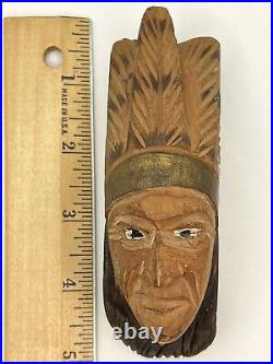 Vintage Native American Indian Chief's Head Hand Carved Wood Pipe Souvenir