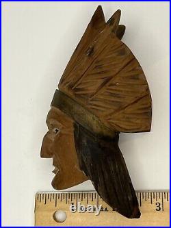 Vintage Native American Indian Chief's Head Hand Carved Wood Pipe Souvenir