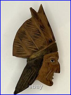 Vintage Native American Indian Chief's Head Hand Carved Wood Pipe Souvenir