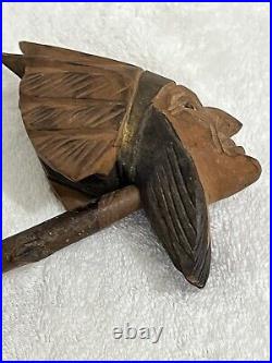 Vintage Native American Indian Chief's Head Hand Carved Wood Pipe Souvenir