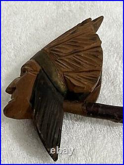 Vintage Native American Indian Chief's Head Hand Carved Wood Pipe Souvenir