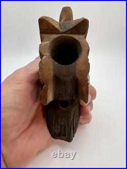 Vintage Native American Indian Chief's Head Hand Carved Wood Pipe Souvenir