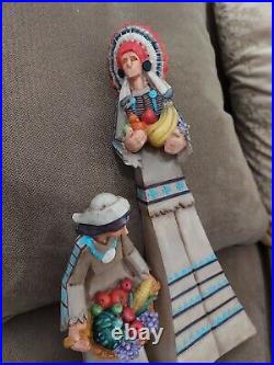 Vintage Native American Indian Couple sCornacopia 12 Signed Resin Statue