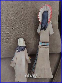 Vintage Native American Indian Couple sCornacopia 12 Signed Resin Statue