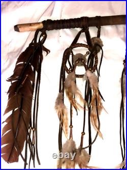 Vintage Native American Indian Peace Pipe Antler Leather & Bead Wrapped 29 Inch