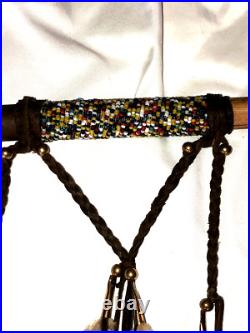 Vintage Native American Indian Peace Pipe Antler Leather & Bead Wrapped 29 Inch