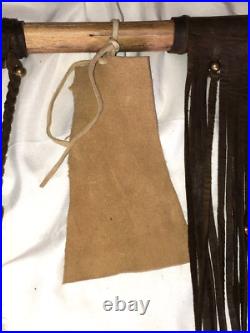 Vintage Native American Indian Peace Pipe Antler Leather & Bead Wrapped 29 Inch