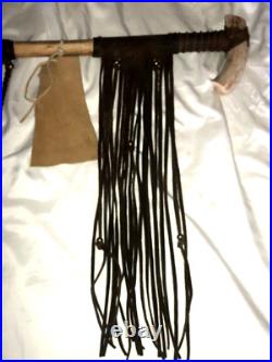 Vintage Native American Indian Peace Pipe Antler Leather & Bead Wrapped 29 Inch