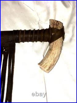 Vintage Native American Indian Peace Pipe Antler Leather & Bead Wrapped 29 Inch
